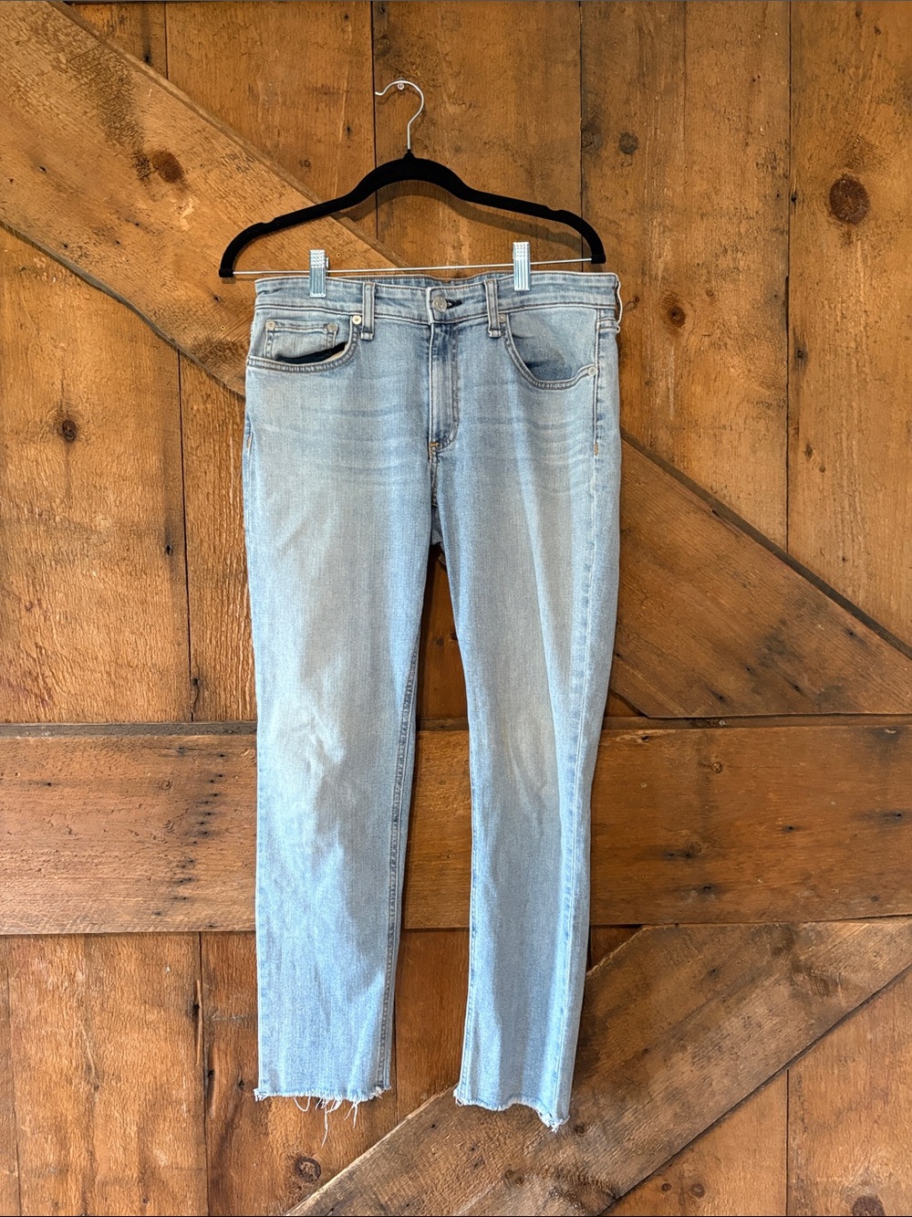 rag & bone Dre Low-Rise Ankle Slim Boyfriend Light Blue Raw Hem Jeans 27